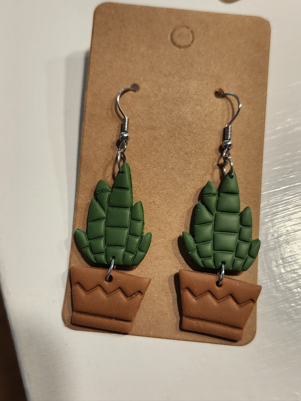 Handmade Clay Green Succulent Plant Pot Earrings